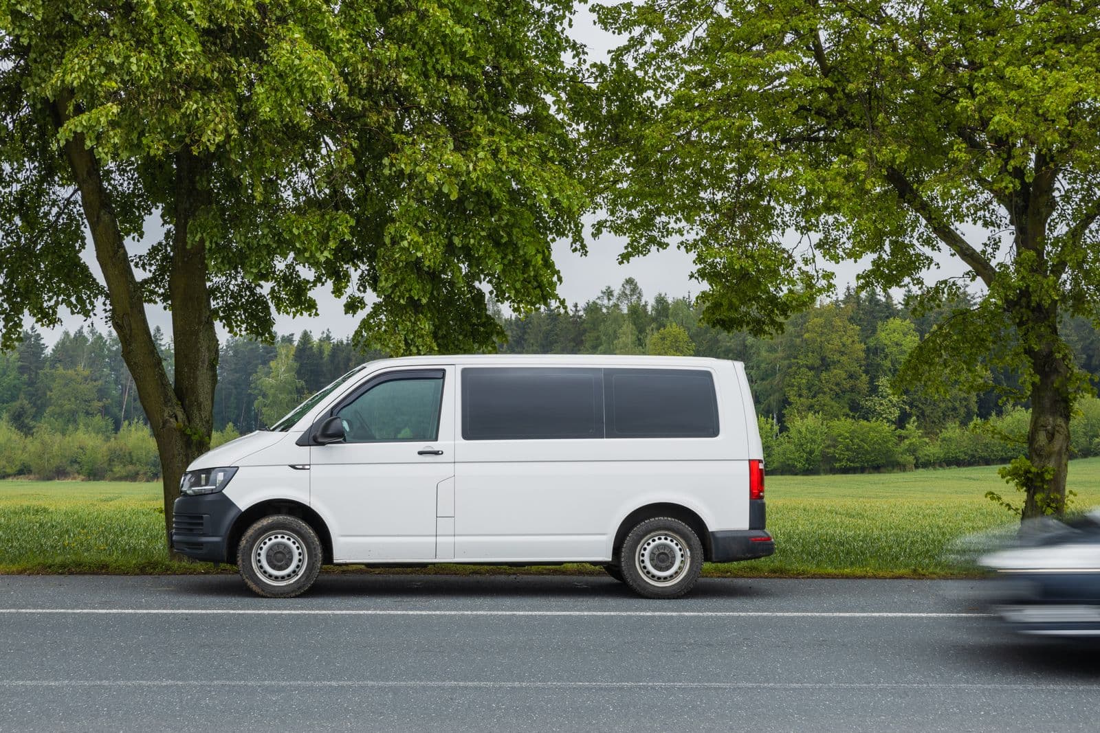 White VW Transporter seen from the side